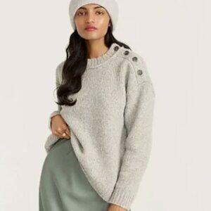 J Crew Women's XS Button Shoulder Crew Neck Sweater Grey Alpaca Wool Blend